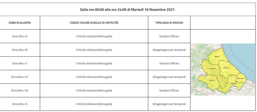 abruzzo allerta meteo 16 novembre 2021 